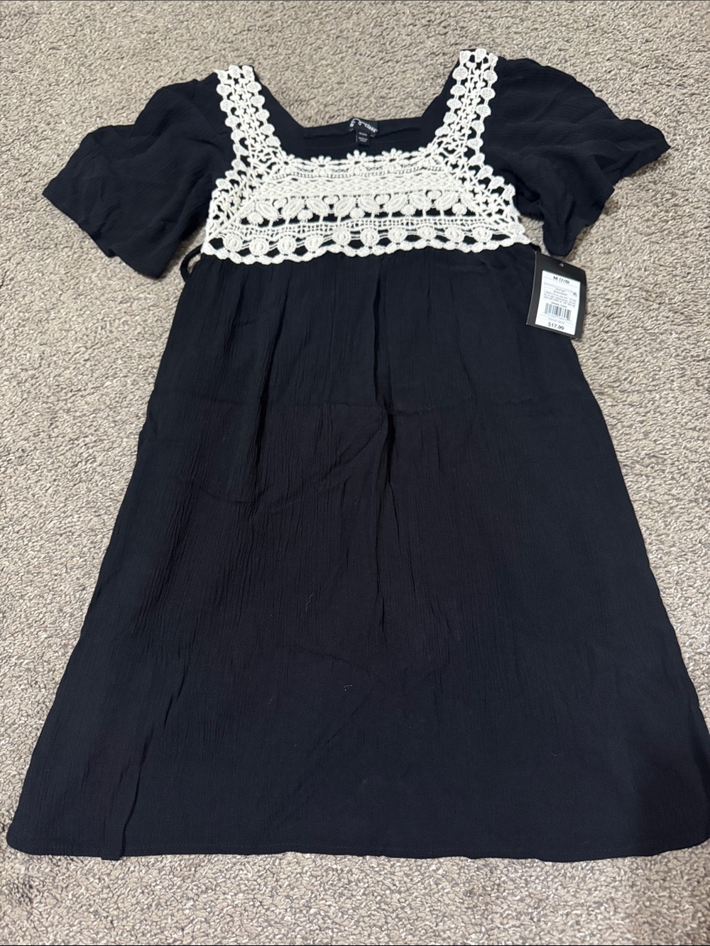 NWT Art Class Girls Black Dress with Cream Crochet Yoke